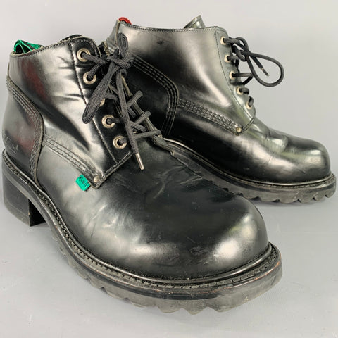 KICKERS Size 10 Black Leather Tread Sole Ankle Boots