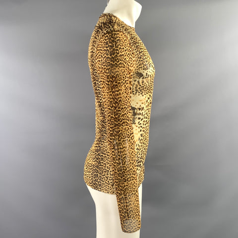 JEAN PAUL GAULTIER Size L Brown Black Leopard  Print Polyamide Mesh Pullover