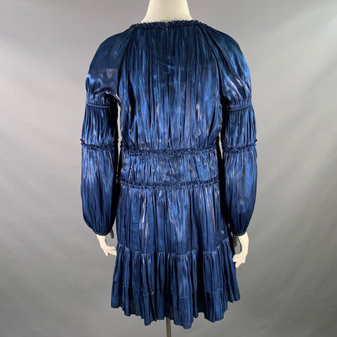 CINQ a' SEPT Size 14 Tammy Navy Polyester Ruffled Long Bishop Sleeve Cocktail Dress