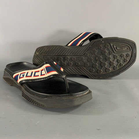 GUCCI Size 11 Black Canvas Thong Sandals
