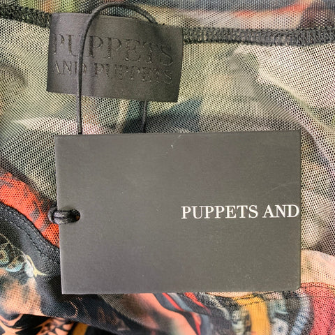 PUPPETS & PUPPETS Size S Metal Friends Black Multi Color Polyester Blend Print Casual Top
