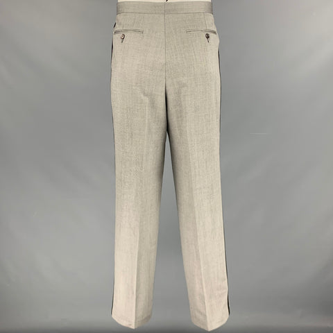 ZANELLA Size 36 Black White Silk Wool Pleated Wide Leg Tuxedo Dress Pants