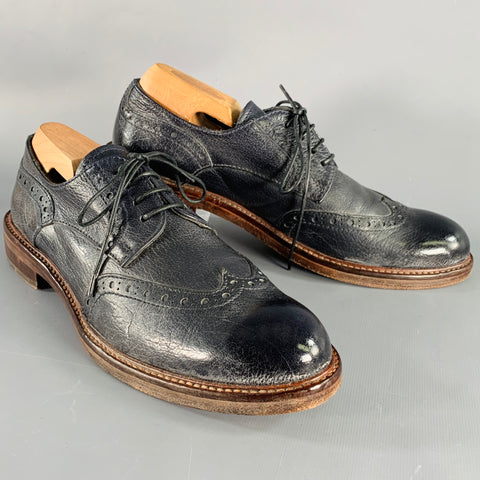 MOMA Size 9 Black Leather Perforated Wingtip Lace-Up Shoes