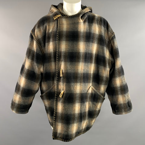 JOSEPH ABBOUD Size M Black Tan Plaid Wool Coat