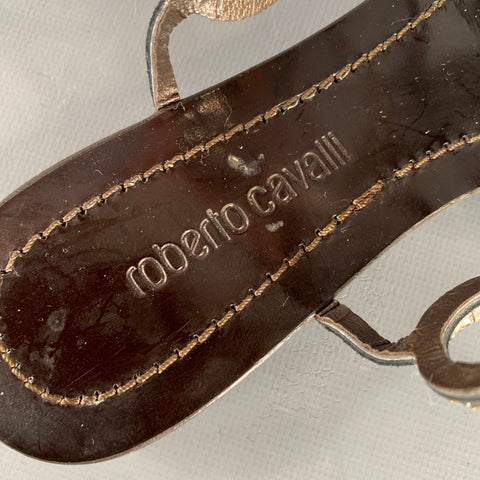 ROBERTO CAVALLI Size 7 Black Rhinestone Leather Gladiator Sandals