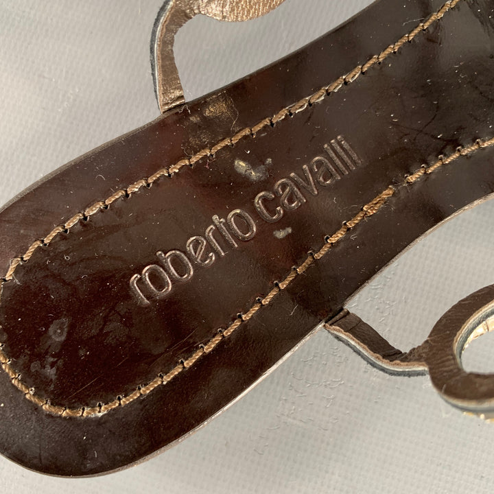 ROBERTO CAVALLI Size 7 Black Rhinestone Leather Gladiator Sandals