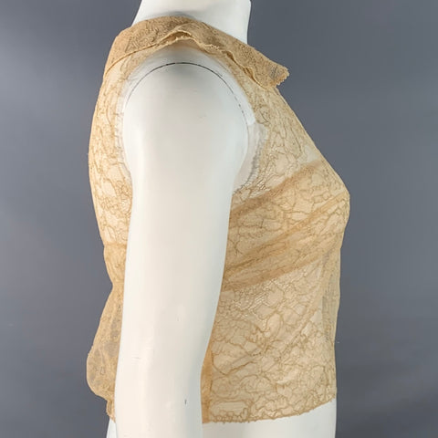 CHANEL Vintage Spring 2005 Size 10 Tan Rayon Blend See Through Lace Sleeveless Dress Top