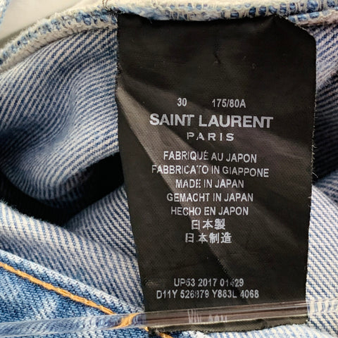 SAINT LAURENT Size 30 Blue Distressed Cotton 5 Pocket Jeans