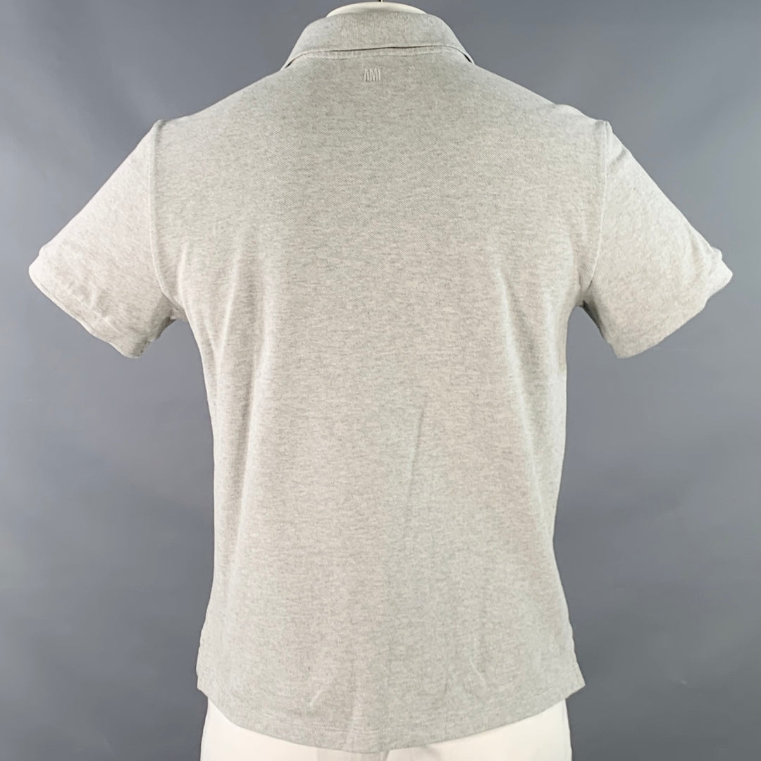 AMI Size L Grey Red Logo Half Placket Polo