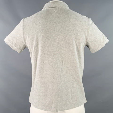 AMI Size L Grey Red Logo Half Placket Polo