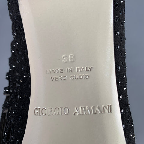 GIORGIO ARMANI Size 8 Black Suede Rhinestones Cutout Stiletto Pumps