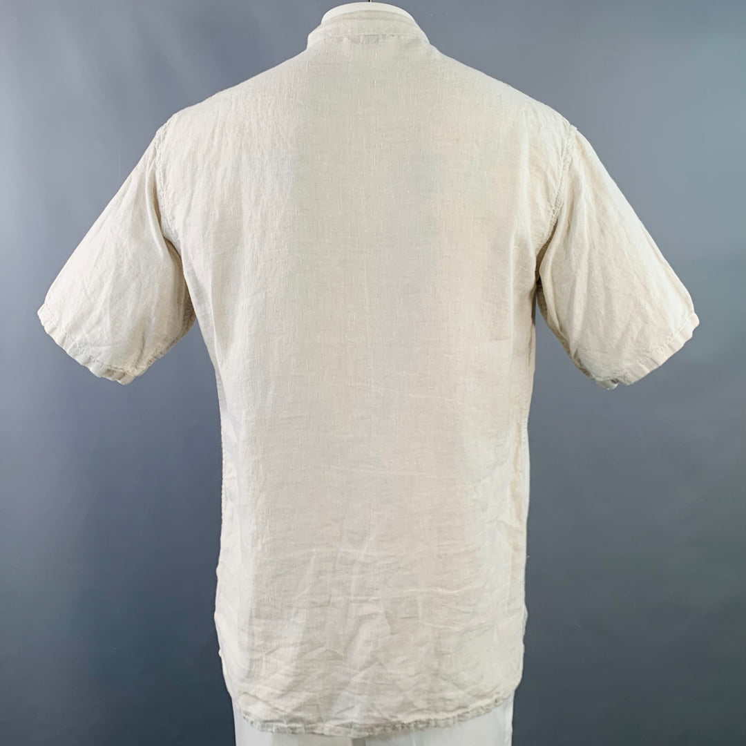 TENDER Size L Beige Linen One Pocket Short Sleeve Shirt