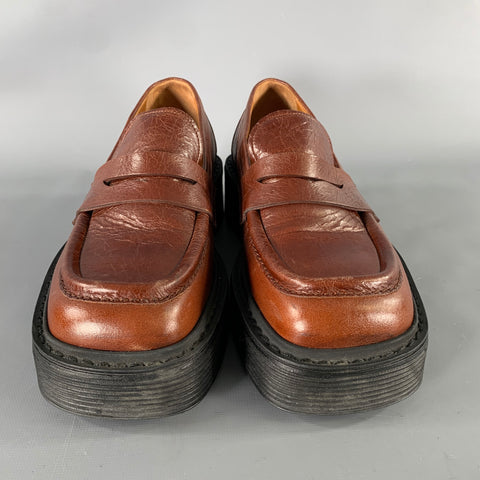 MARNI Size 9 Brown Leather Square Toe Flats Chuncky  Shoes