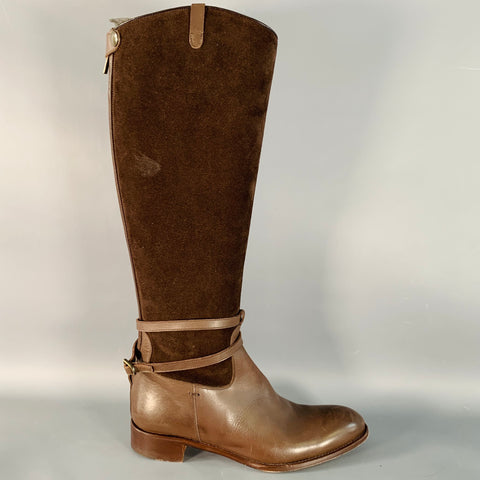 PAUL STUART Size 7.5 Brown Leather Belted Back Zipper Riding Boots