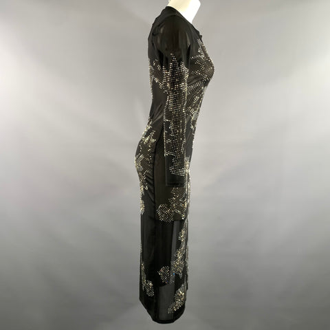 CYNTHIA ROWLEY Size 6 Black Silver Polyester Abstract Mesh Long Dress