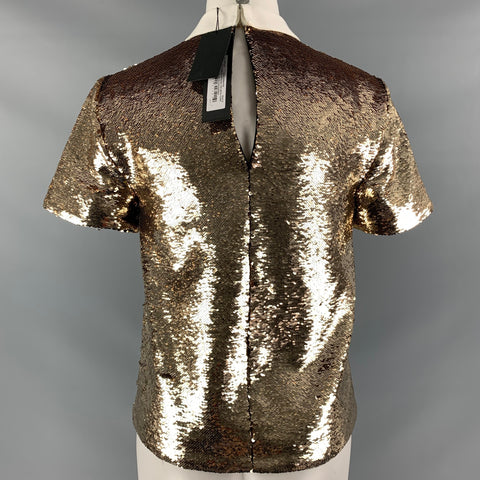 RACHEL ZOE Size 2 Gold Polyester Sequined Zip Up Dress Top