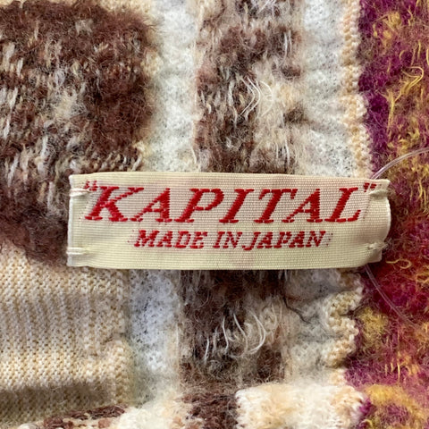 KAPITAL Beige Multi Color Floral Snakes Oversized Wool Scarf