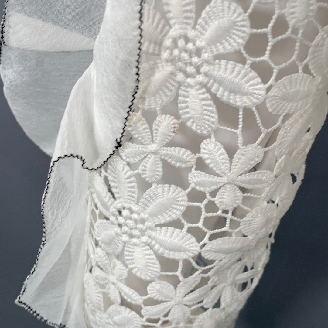 SELF-PORTRAIT Size 6 White Polyester Cotton Floral Crochet Ruffle Blouse