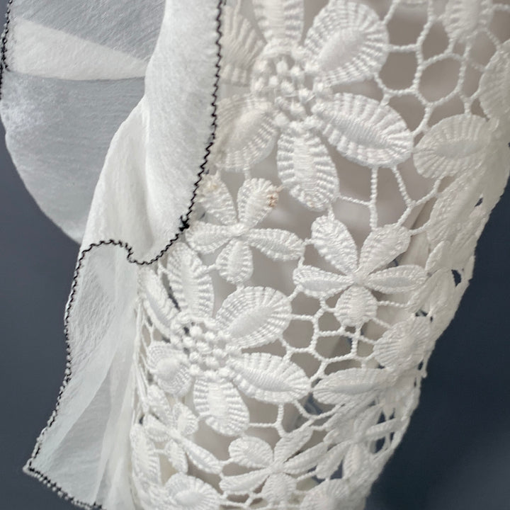 SELF-PORTRAIT Size 6 White Polyester Cotton Floral Crochet Ruffle Blouse