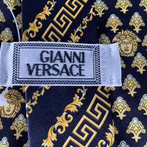 GIANNI VERSACE Black Gold Medusa Heads Silk Tie