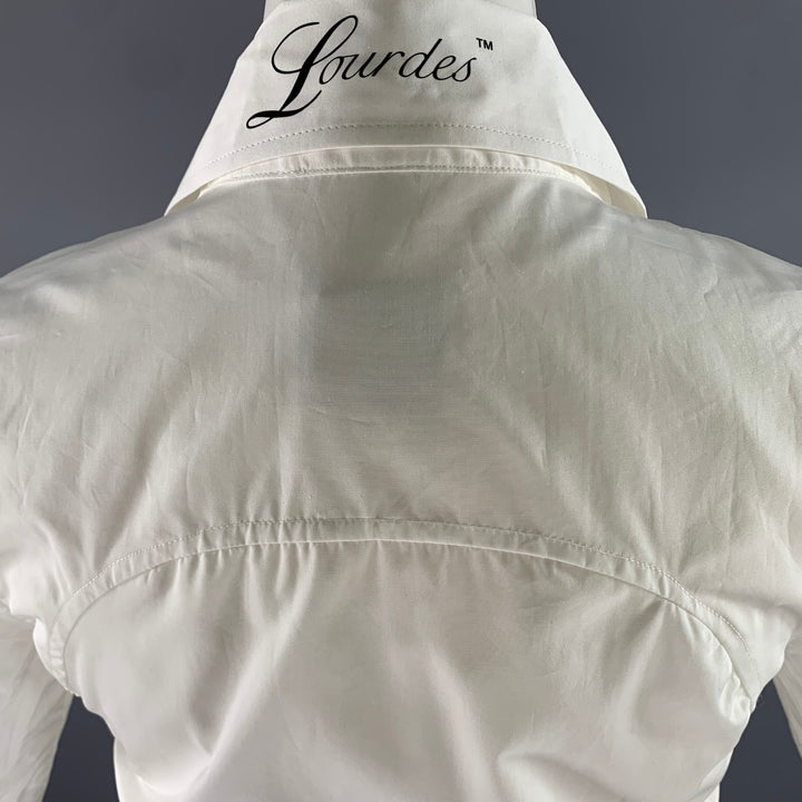 LOURDES Size S White Cotton Button Up Knee-Length Dress