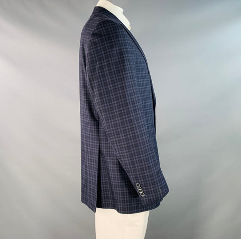 PIATTELLI Size 44 Navy Black Checkered Wool Single Breasted Sport Coat