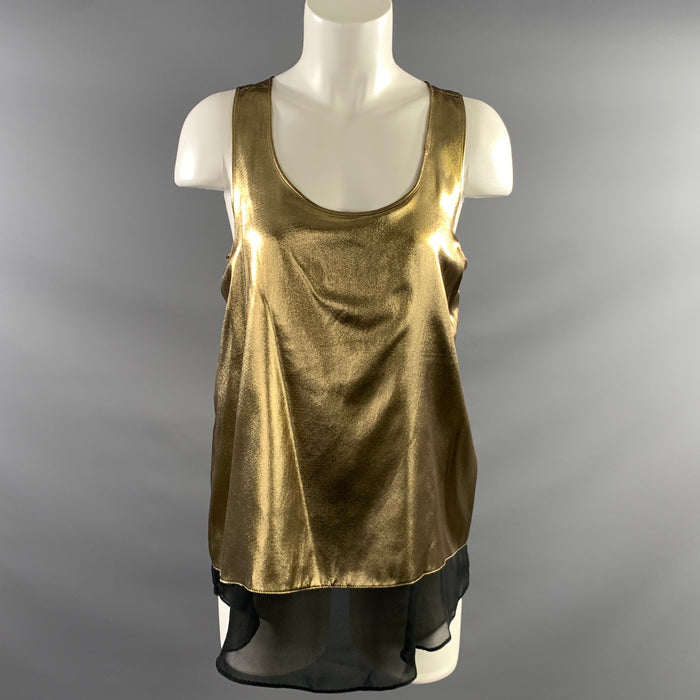 ALTUZARRA Size M Gold Black Polyester Metallic Tank top Dress Top