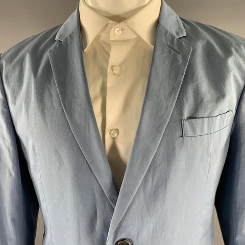 PRADA Chest Size 40 Blue Light Blue Solid Notch Lapel Sport Coat