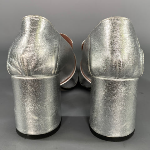 BARNEYS NEW YORK Size 6.5 Silver Leather Loafer Pumps