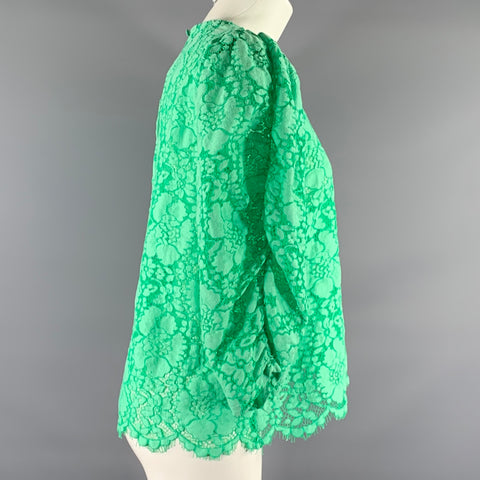 STELLA NOVA Size M Mint Cotton Blend Floral Balloon sleeves Blouse