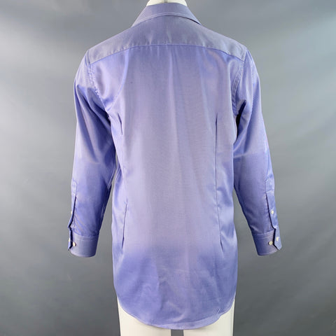 ETON Size M Blue White Diagonal Stripe Cotton Curved Cutaway Long Sleeve Shirt