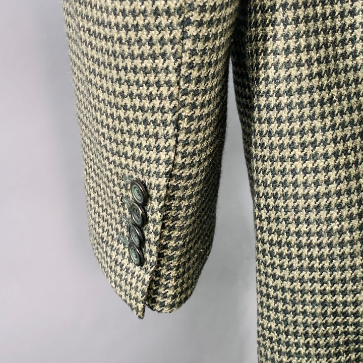 KITON Size 48 Regular Green Sage Houndstooth Cashmere Silk Notch Lapel Sport Coat