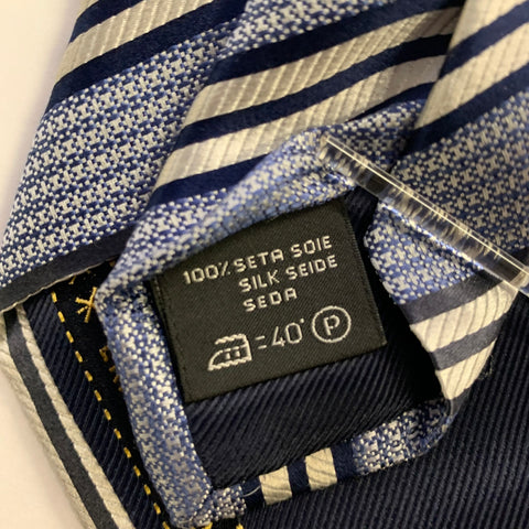 ERMENEGILDO ZEGNA One Size Blue Silver Diagonal Stripe Silk Tie