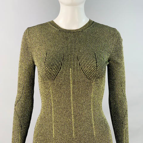 DEL CORE Size S Black Metallic Green Merino Wool Blend Rib Knit Long Cocktail Dress