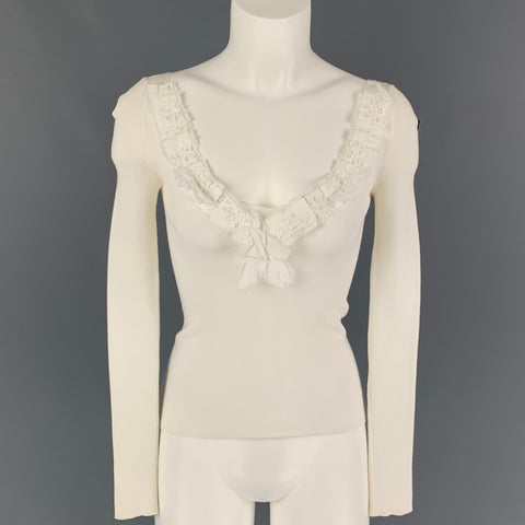 PRADA Size 2 Cream Knitted V-Neck Pullover