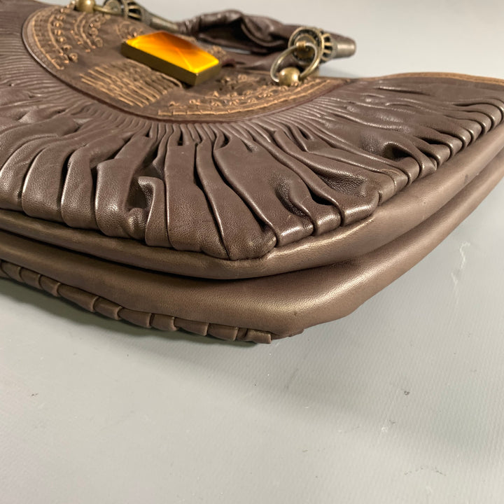 DIOR Brown Yellow Pleated Lambskin Leather Bags