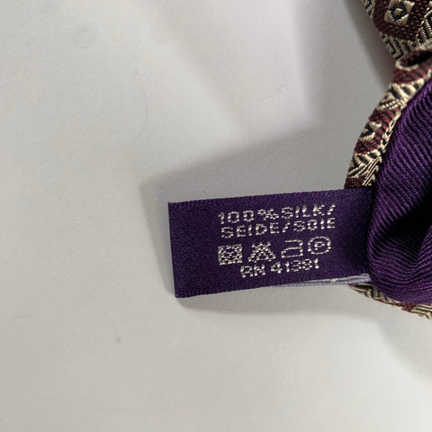 RALPH LAUREN Tan Burgundy & Brown Geometric Silk Tie