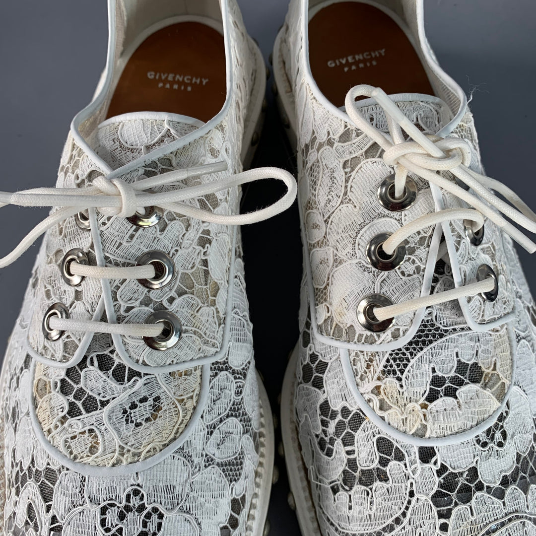 GIVENCHY Size 10 White Leather Lace Studded Derby Shoes