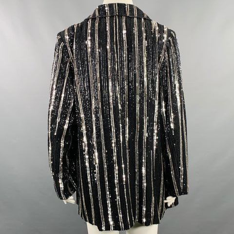 MARINA RINALDI Size 22 Black Silver Sequined Hook Eye Closure Coat