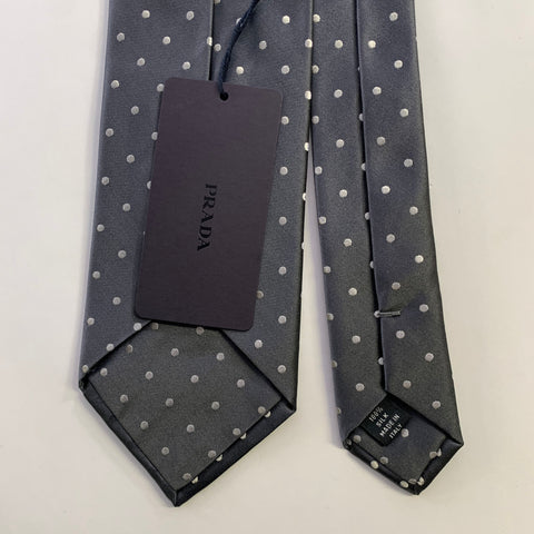PRADA One Size Dark Blue Cream Polka Dot Silk Tie