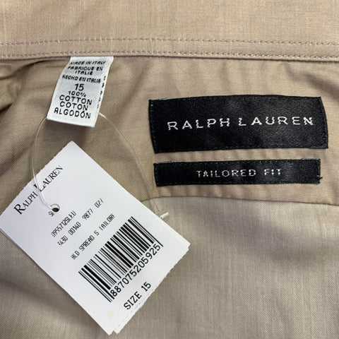 RALPH LAUREN Size S Tan Cotton Spread Collar Tailored Fit Long Sleeve Shirt