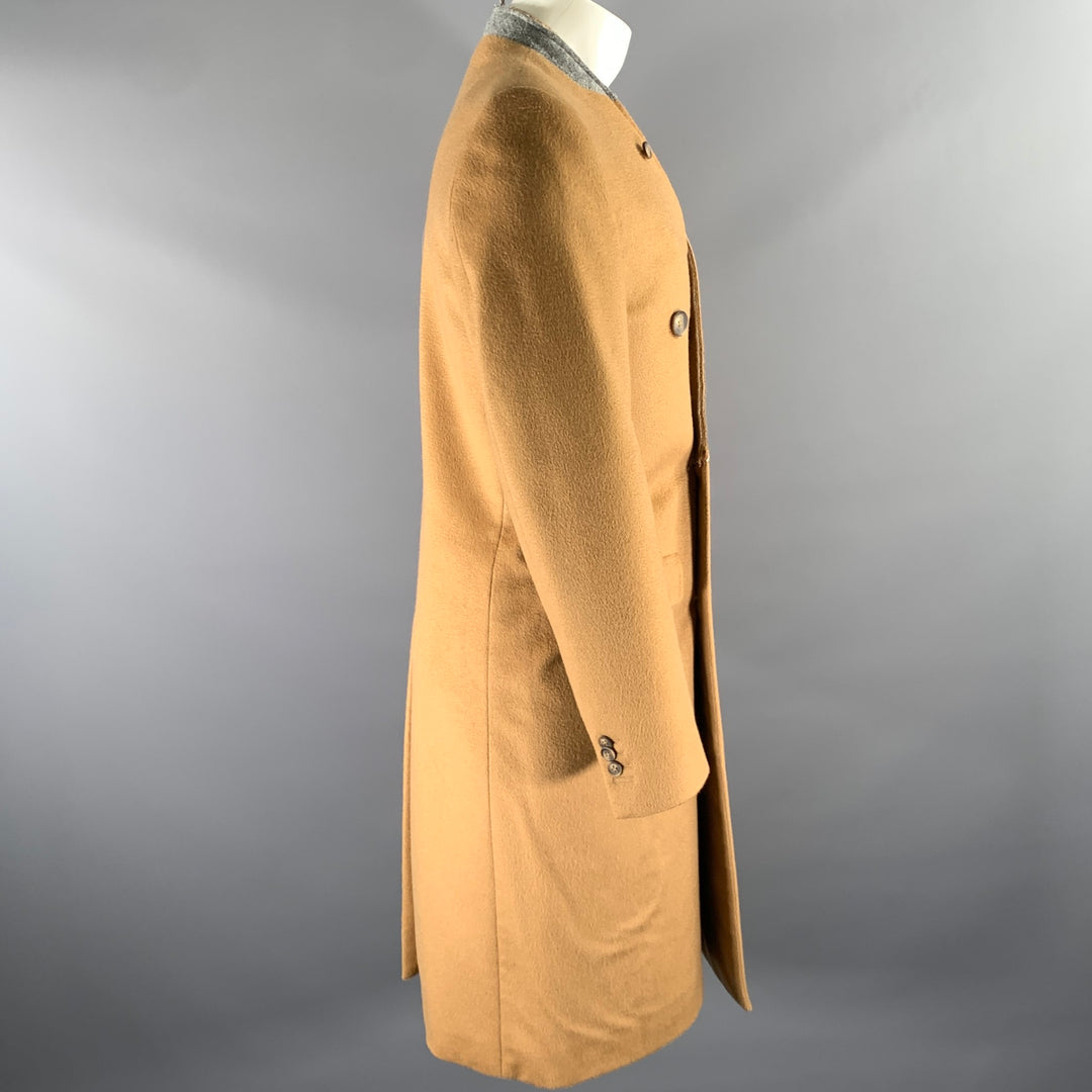 H & M Size 38 Camel Grey Wool Inverted Lapel Overcoat