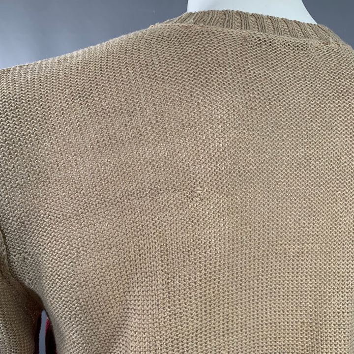 RODARTE for OPENING CEREMONY Size L Beige Red Knit Linen V-Neck Sweater