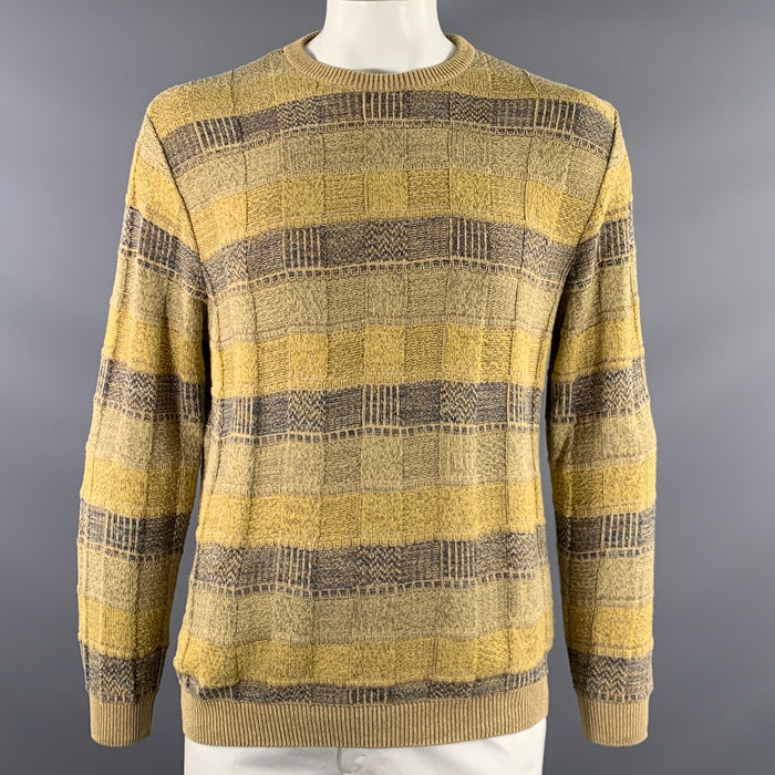 ERMENEGILDO ZEGNA Size L Yellow Brown Textured Cotton acrylic polyamide Sweater