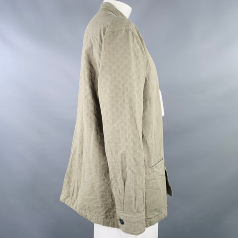 SAGE DE CRET Size L Green Olive Textured Cotton Collarless Jacket
