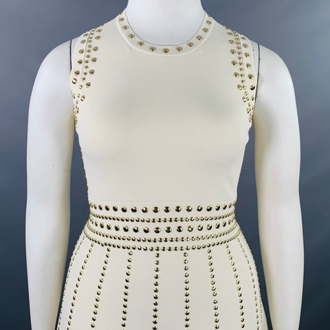 MICHAEL by MICHAEL KORS Size L Cream Gold Viscose Studded Sleeveless Dress