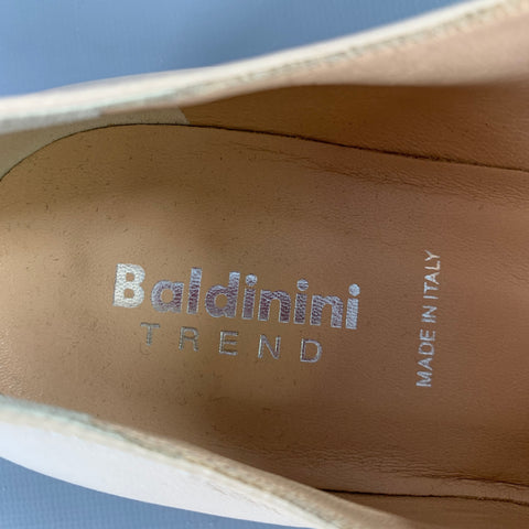 BALDININI Size 7 Beige Leather Cap Toe Lace-Up Shoes