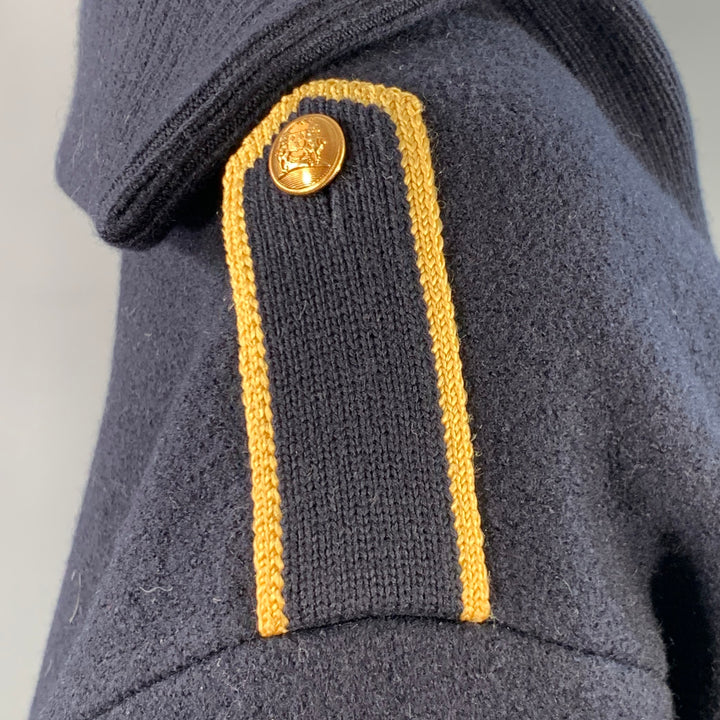 CELINE Size S Navy Gold Wool Contrast Trim Military Sweater