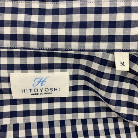 HITOYOSHI Size M Navy White Checkered Cotton Button Up Long Sleeve Shirt