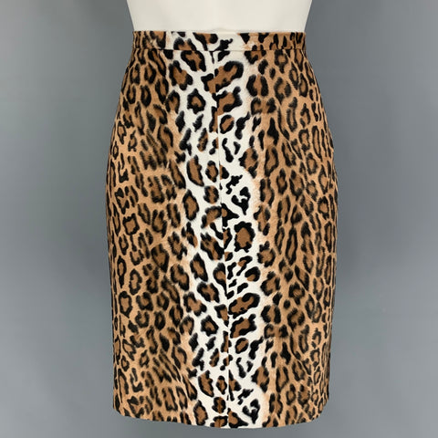 MOSCHINO Size 10 Beige Brown Faux Fur Animal Print Pencil Knee Length Skirt